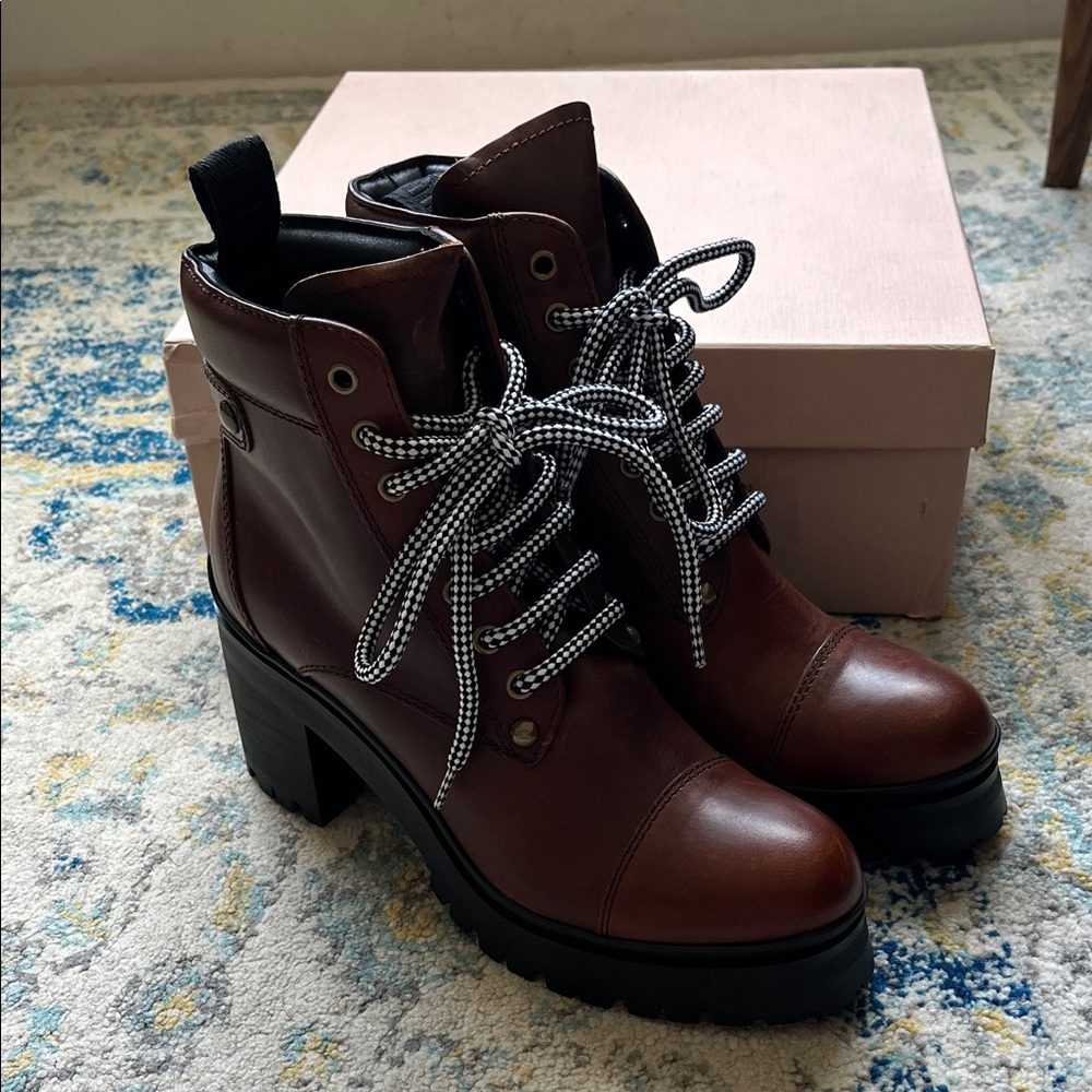 Miu Miu Cognac Lace-Up Hiker Boots NWT